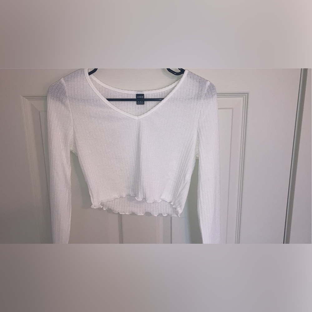 Shein long sleeve white crop top